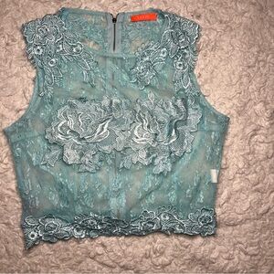Banjul Floral Lace Sleeveless Blouse - Teal